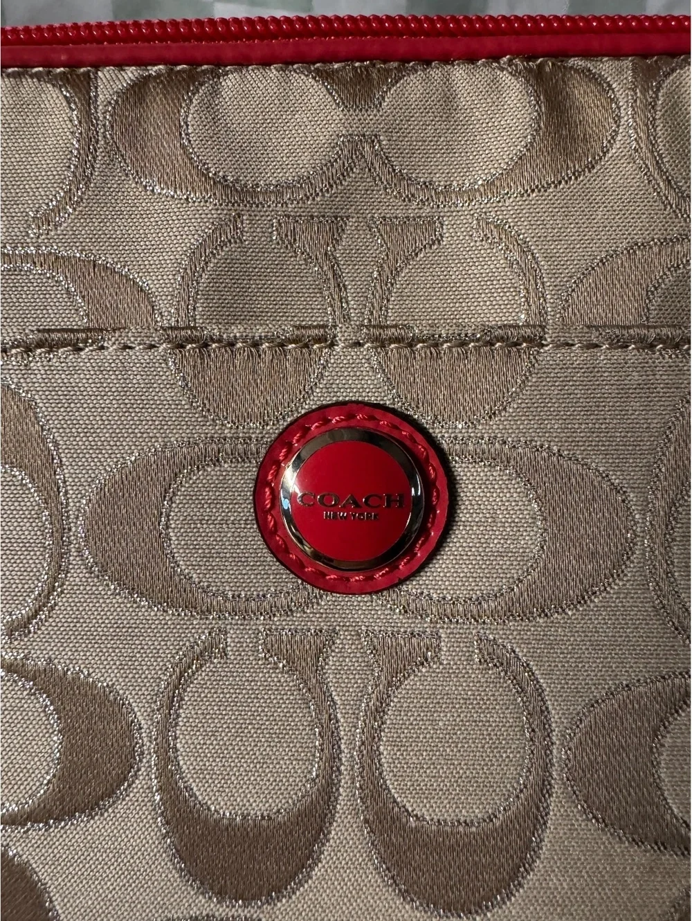 Coach Signature Jacquard Laptop Sleeve with Red/Pink Trim